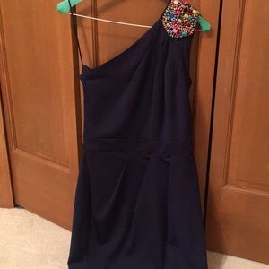 One-should navy blue dress